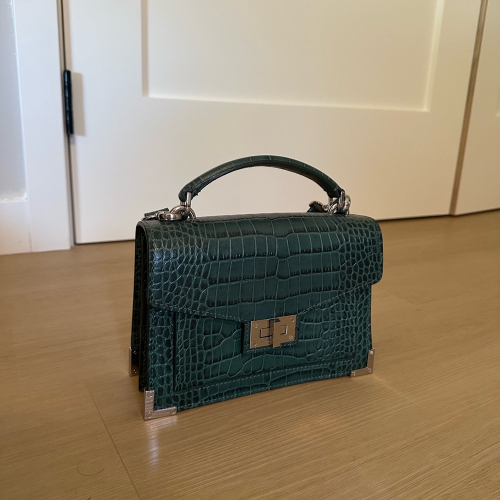 Emily The Kooples Teal Crocodile-Embossed Handbag